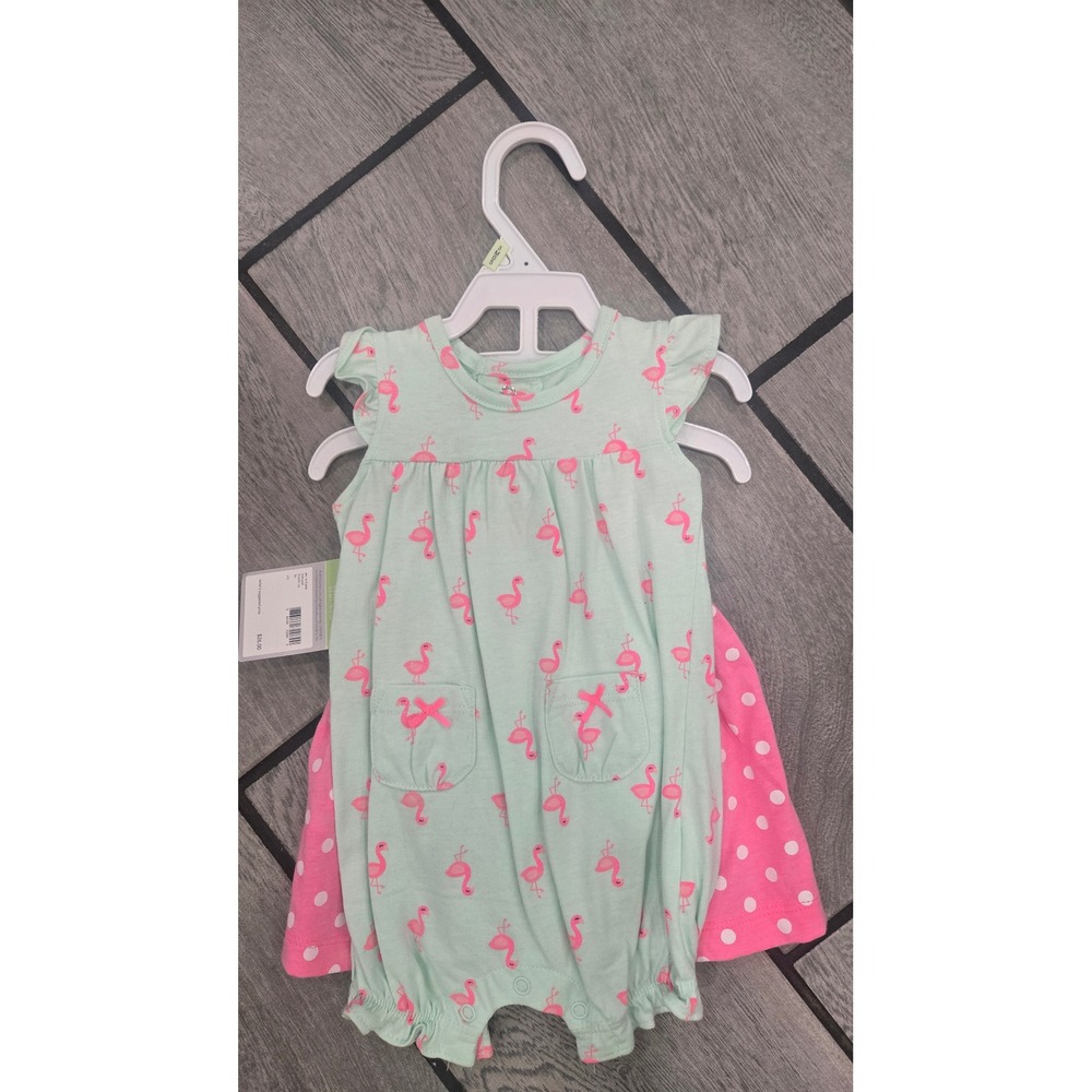 Carters Baby Girls 2 Pack Flamingo Romper and Polka Dot Dress Set 3 Months NWT